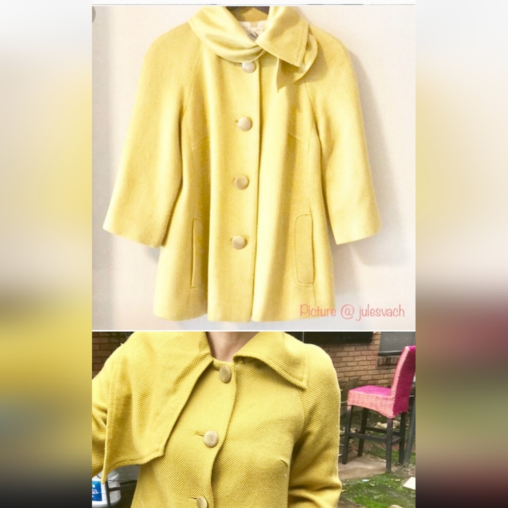 ANTHRO Tabitha Mustard Yellow Wool Blend Pea Coat